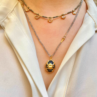 Collier perle et assortiment multirangs labradorite et topaze