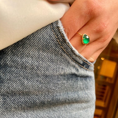 Bague fine onyx vert