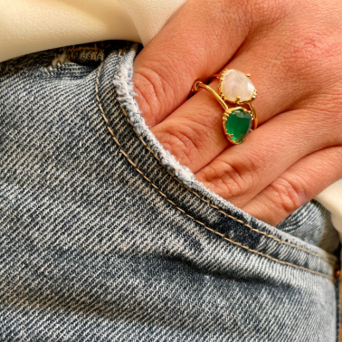 Bague fine onyx vert