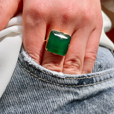 Bague carre onyx vert Accessoir in