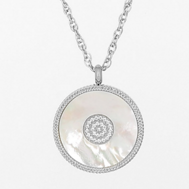 Collier en acier chirurgical nacre et zirconium