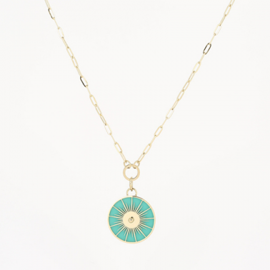 sautoir doré pendentif turquoise