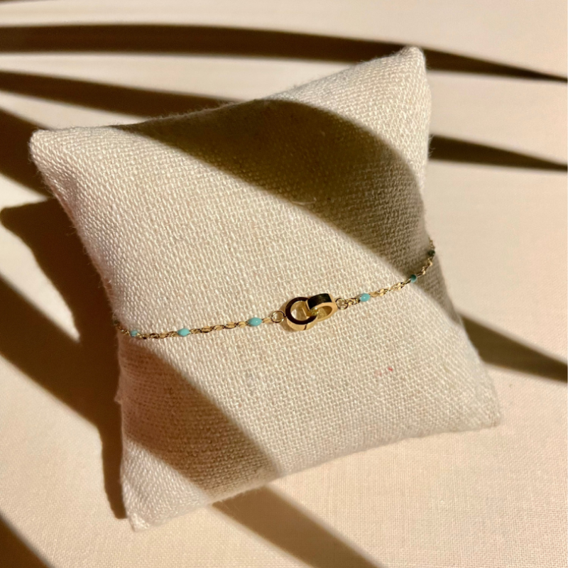 Bracelet chaîne chapelet turquoise été