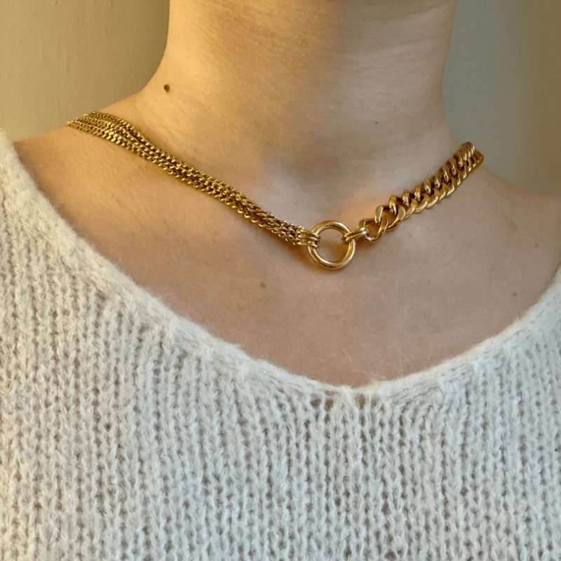 Collier multi mailles marine et strass – acier inoxydable doré | Gaou Bijoux