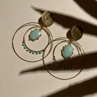 Boules d'oreilles dorées et turquoises