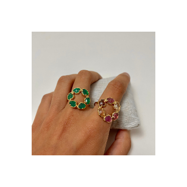 Bague fleur onyx vert et tourmaline