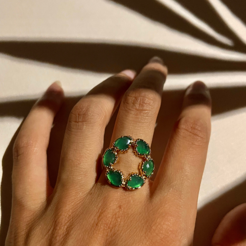 Bague fleur onyx vert Au Fil de lo